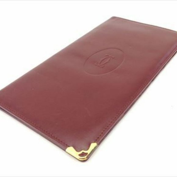 AUTH Cartier Wallet Purse Mastline Red Gold leather Woman - Picture 5 of 7